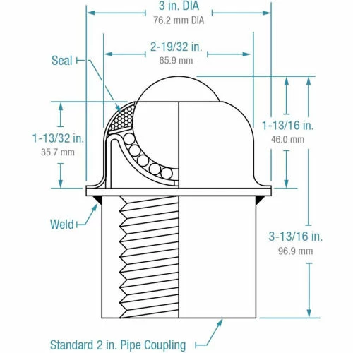 Hudson Bearings Hudson PBT-1 1/2CS/SS 1-1/2" Stainless Steel Ball in Steel Housing Welded to 2" Pipe Coupling 3 Hudson Bearings Hudson PBT-1 1/2CS/SS 1-1/2" Stainless Steel Ball in Steel Housing Welded to 2" Pipe Coupling - Image 3