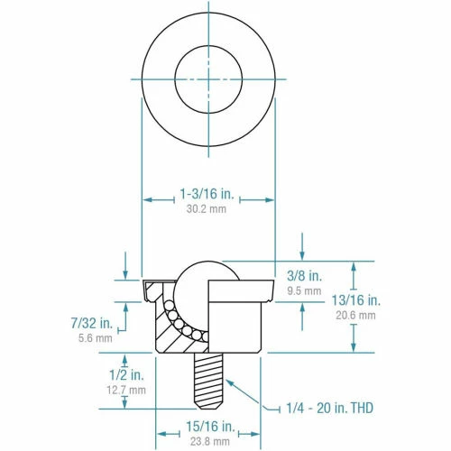 Hudson Bearings 5/8" Nylon Main Ball with 1/4" Stud in Carbon Steel Housing NSMBT-5/8CS 3 Hudson Bearings 5/8" Nylon Main Ball with 1/4" Stud in Carbon Steel Housing NSMBT-5/8CS - Image 3